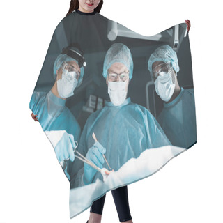 Personality  Multicultural Surgeons Operating Patient In Operating Room Hair Cutting Cape
