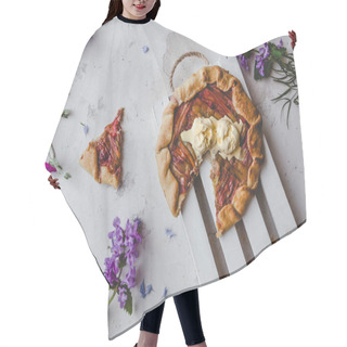 Personality  Elevated View Of Delicious Rhubarb Pie On Table With Violet Flowers Hair Cutting Cape