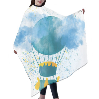 Personality  Hand Drawn Vintage Colorful Air Balloon Isolated On White Background With Blue Sky Hair Cutting Cape