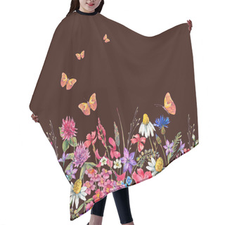 Personality  Watercolor Seamless Border With Wildflowers Hair Cutting Cape