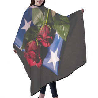 Personality  Red Roses And American Flag On Black Background, Funeral Concept Hair Cutting Cape