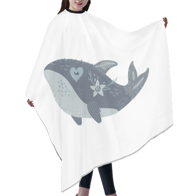 Personality  Nursery Poster With Cute Animal, Kids Wall Art With Whale And Flower. Sea Inhabitants. Children Print Hair Cutting Cape