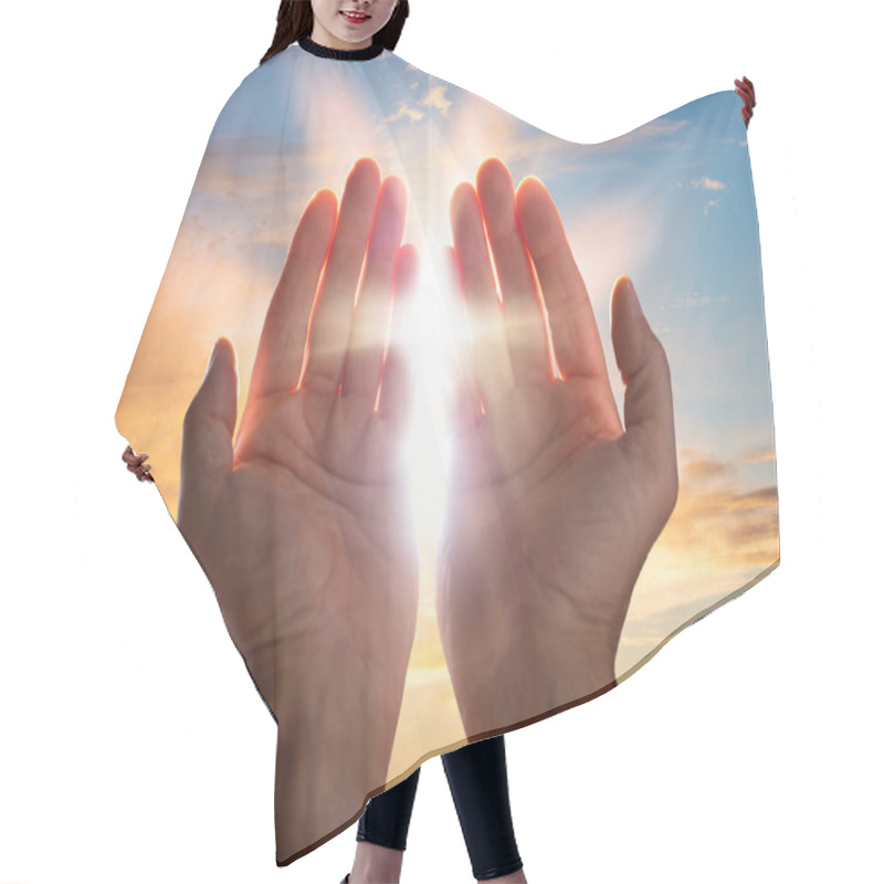 Personality  Close-up Of A Praying Hands With Sunlight Hair Cutting Cape