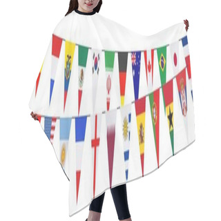 Personality  Garlands With Pennants In The Colors Of The Participating Teams Hair Cutting Cape