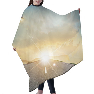 Personality  Vector Landscape With Rising Sun, Soaring Eagle, And The Road Hair Cutting Cape