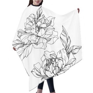 Personality  Vector Isolated Monochrome Peony Flowers Sketch On White Background. Engraved Ink Art.  Hair Cutting Cape