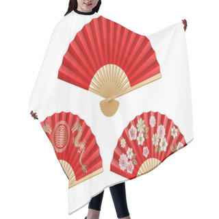 Personality  Set Red Chinese Fans With Decorations Hair Cutting Cape