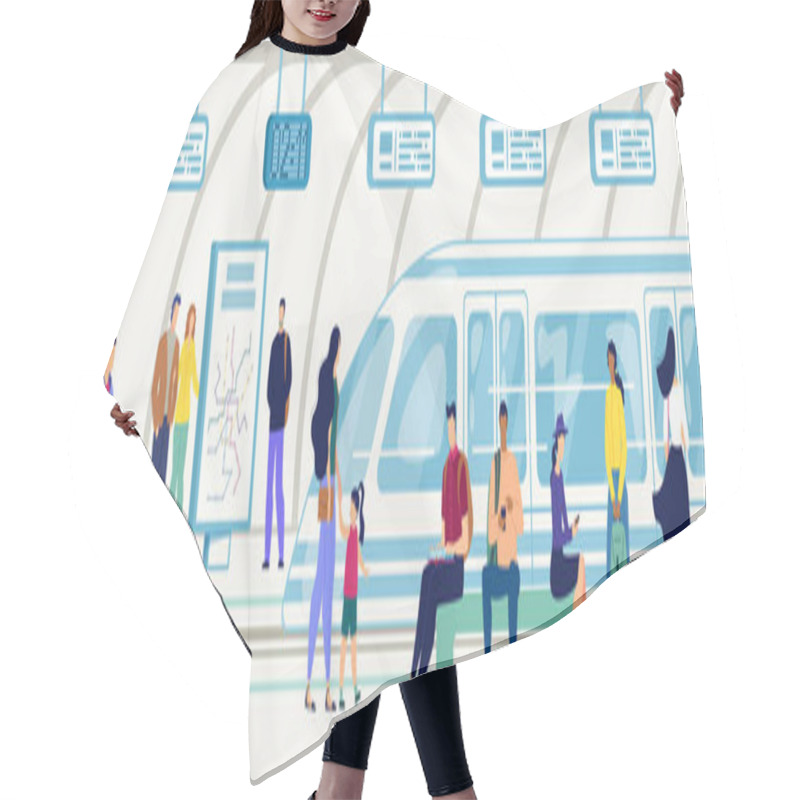 Personality  Passengers On Subway Station Flat Vector Concept Hair Cutting Cape