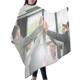 Personality  Businesspeople Giving High Five After Training In Hub Hair Cutting Cape