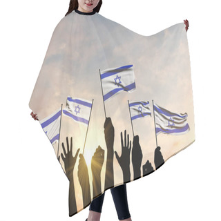 Personality  Silhouette Of Arms Raised Waving An Israel Flag With Pride. 3D Rendering Hair Cutting Cape
