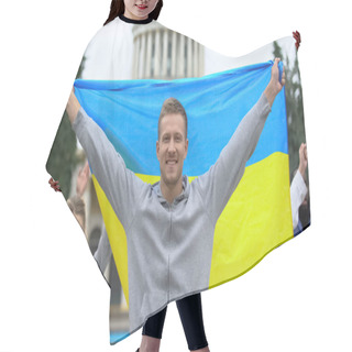 Personality  Happy Youth Raising Ukrainian Flag, Diaspora In Washington, Patriotic Nation Hair Cutting Cape