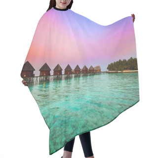Personality  Island In Ocean, Overwater Villas At The Time Sunset. Hair Cutting Cape