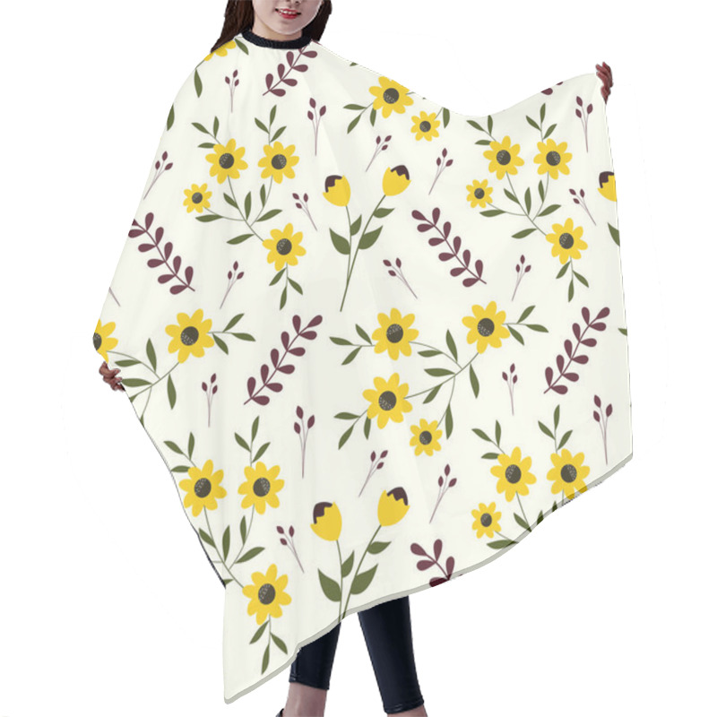 Personality  Cute Yellow Hand Drawn Flower On Spring Seamless Pattern For Print Textile Hair Cutting Cape