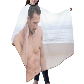 Personality  Muscular Surfer On Beach Hair Cutting Cape