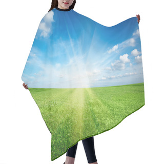 Personality  Sunset Sun And Field Of Green Fresh Grass Under Blue Sky Hair Cutting Cape