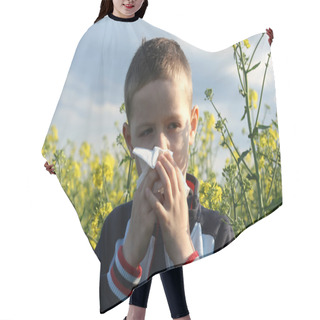 Personality  6 Yars Old Boy With Tissue On The Field Of Flowers Hair Cutting Cape