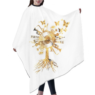 Personality  Golden Music Tree With Music Notes And Butterflies  Hair Cutting Cape