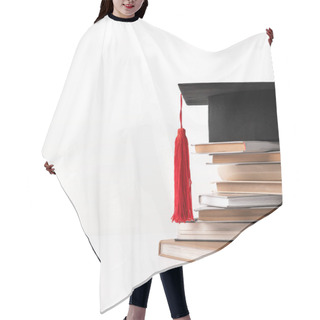 Personality  Academic Hat On Stack Of Books Isolated On White Hair Cutting Cape
