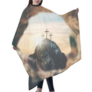 Personality  Crucifixion Of Jesus Christ, Three Crosses On Hill, 3d Rendering Hair Cutting Cape