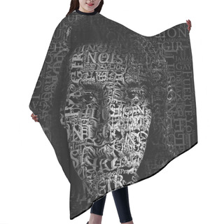 Personality  Black And White Art Of A Face Made Of Different Kind Of Words Hair Cutting Cape