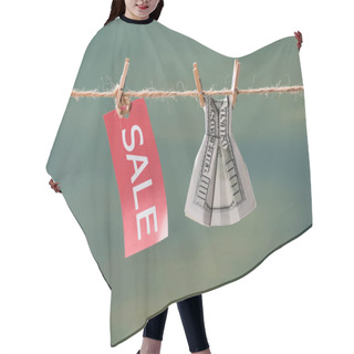 Personality  Sale Sign And Dollar Banknote On Clothesline Hair Cutting Cape