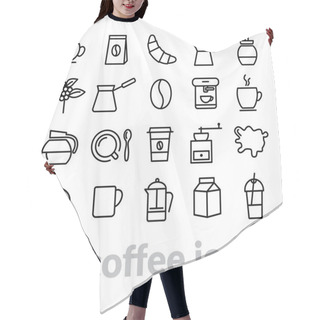 Personality  Collection Of Coffee Line Icons Hair Cutting Cape