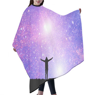 Personality  Silhouette Of A Girl With Hands In The Air At Night Hair Cutting Cape
