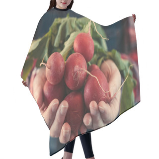 Personality  Female Farmer Holding Bunch Of Harvested Radishes Hair Cutting Cape
