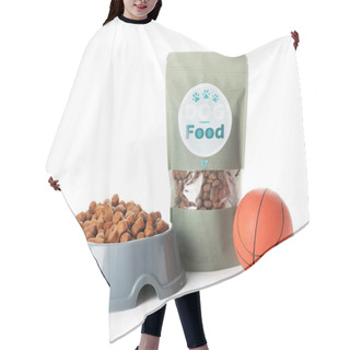 Personality  Tasty Pet Food And Toy On White Background Hair Cutting Cape