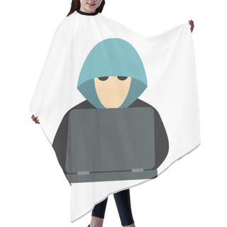 Personality  Hacker Behind A Computer Icon, Flat Style Hair Cutting Cape