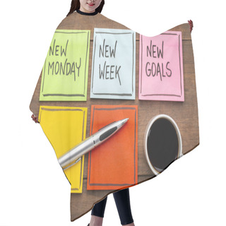 Personality  New Monday, New Week, Neew Goals - Handwriting On Colorful Sticky Notes With A Cup Of Coffee Hair Cutting Cape