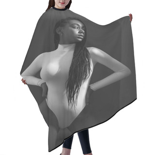 Personality  African Woman Underwear On Brown Background. Young Stylish Fashion Girl Portrait Hair Cutting Cape