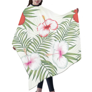 Personality  Multicolor Hibiscus Green Leaves Seamless White Background Hair Cutting Cape
