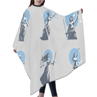 Personality  The Goddess Of Justice Themis. Set. Vector. Hair Cutting Cape