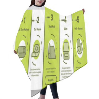 Personality  Roll And Reel Material Onboarding Icons Set Vector. Toilet Paper And Textile Roll, Towel And Carpet, Scroll Whatman And Document List Illustrations Hair Cutting Cape