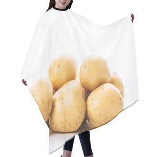 Personality  Organic Raw Potatoes On White Background Hair Cutting Cape