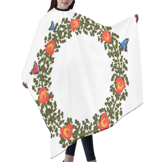 Personality  Beautiful Round Wreath With Flowers, Ladybugs And Butterflies Isolated On White Background Hair Cutting Cape