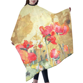 Personality  Original Watercolor Poppy Flower In Gold Background Hair Cutting Cape