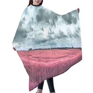 Personality  Beautiful Pink And Purple Infrared Panorama Of A European Countryside Landscape With A Blue Sky Hair Cutting Cape