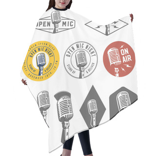 Personality  Set Of Vintage Retro Microphone Emblems, Labels And Design Elements Hair Cutting Cape
