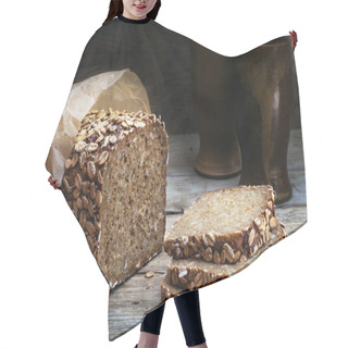 Personality  Wholegrain Bread With Seeds On Weathered Wood, Dark Background Hair Cutting Cape