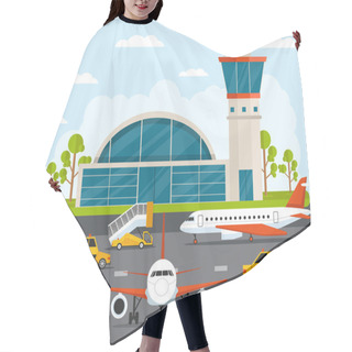 Personality  Airport With Infographic Elements Templates. Vector Flat Illustration Hair Cutting Cape