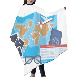Personality  Travel Icon Set Design Hair Cutting Cape