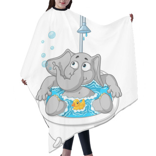 Personality  Elephant. Character. Taking A Bath. Big Collection Of Isolated Elephants. Vector, Cartoon. Hair Cutting Cape