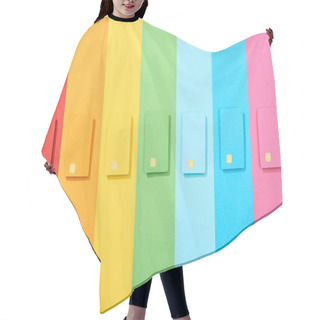 Personality  Top View Of Multicolored Empty Credit Cards On Rainbow Background Hair Cutting Cape