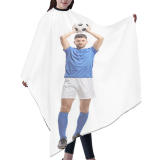 Personality  Full Length Portrait Of A Soccer Player Taking A Throw-in Isolated On White Background Hair Cutting Cape