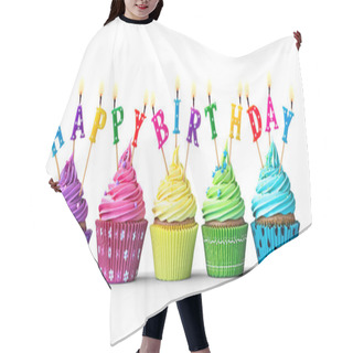 Personality  Colorful Birthday Cupcakes On White Hair Cutting Cape