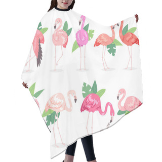 Personality  Flamingo Vector Tropical Pink Flamingos And Exotic Bird With Palm Leaves Illustration Set Of Fashion Birdie In Tropics Isolated On White Background Hair Cutting Cape