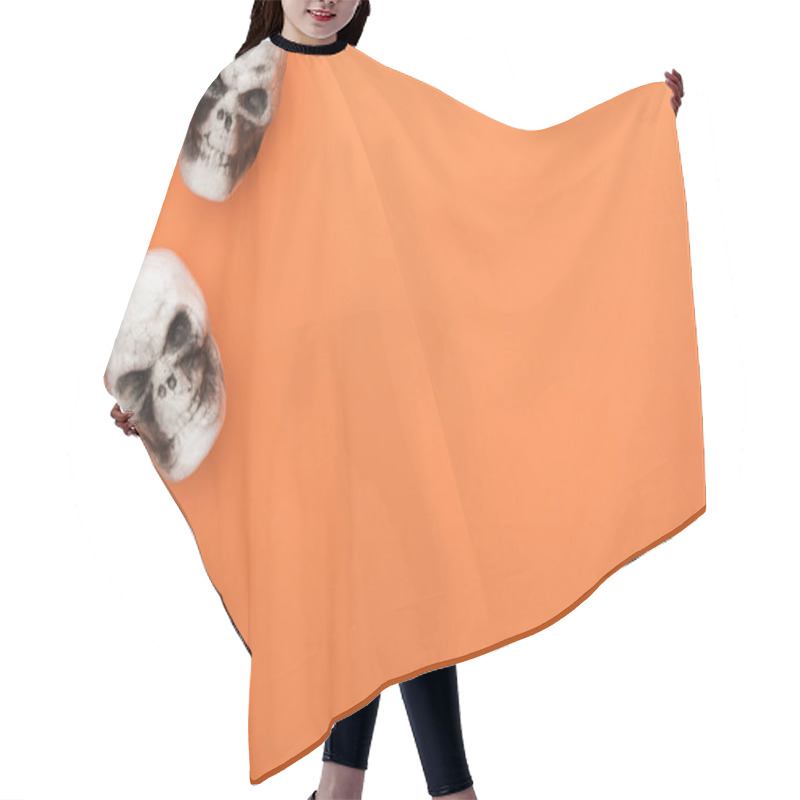 Personality  Top View Of Decorative Skulls On Orange Background With Copy Space Hair Cutting Cape