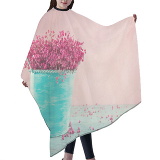 Personality  Pink Baby's Breath Flowers On Wooden Background Hair Cutting Cape